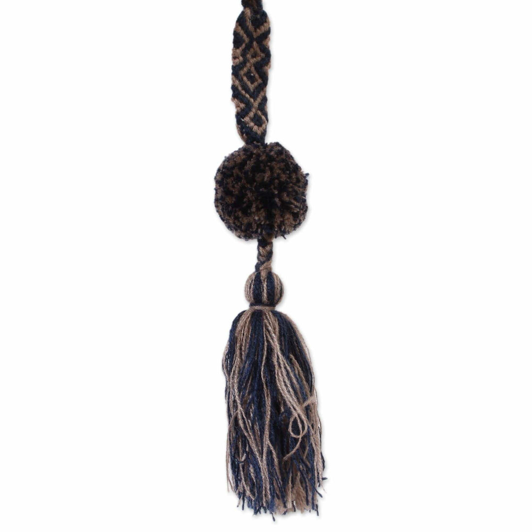 Handcrafted Navy and Beige Cotton Pompom Tassels (Set of 4) - Deep Sea Foam