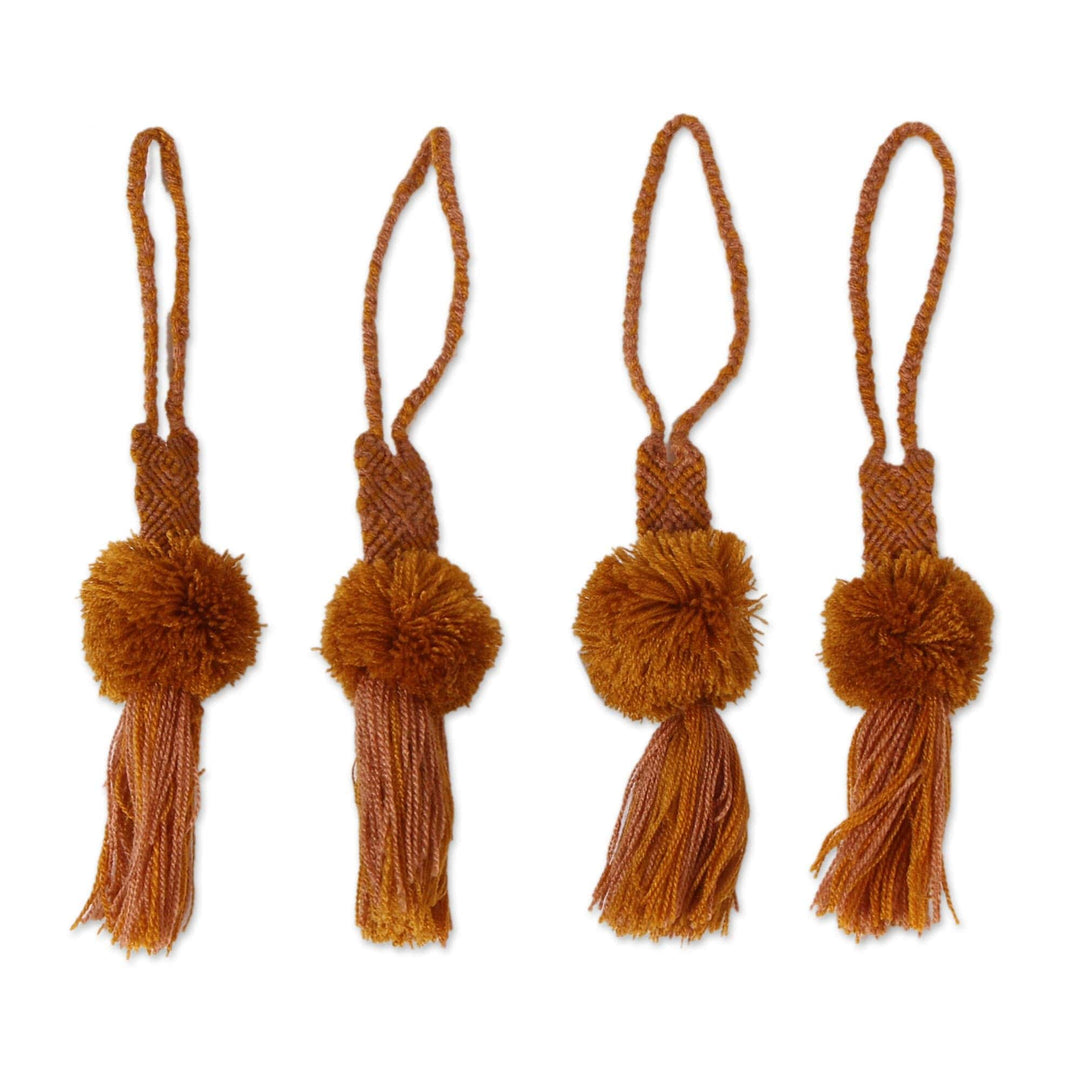 Handcrafted Honey Gold Cotton Pompom Tassels (Set of 4) - Honey Gold