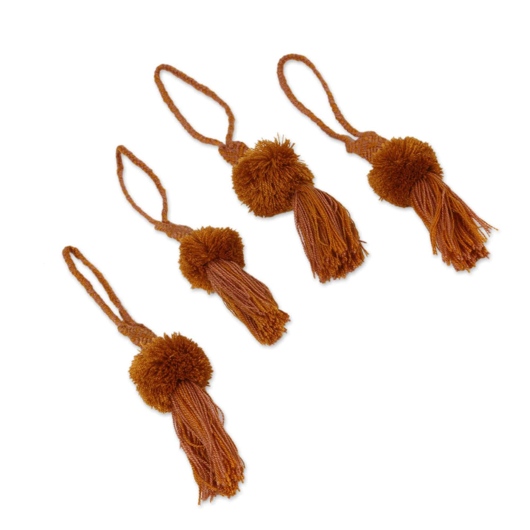 Handcrafted Honey Gold Cotton Pompom Tassels (Set of 4) - Honey Gold