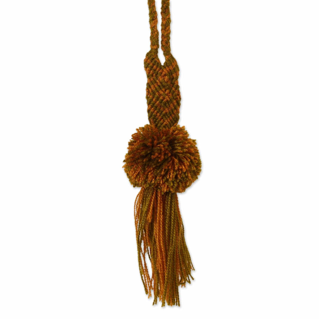 Handcrafted Gold and Green Cotton Pompom Tassels (Set of 4) - Harvest Leaves