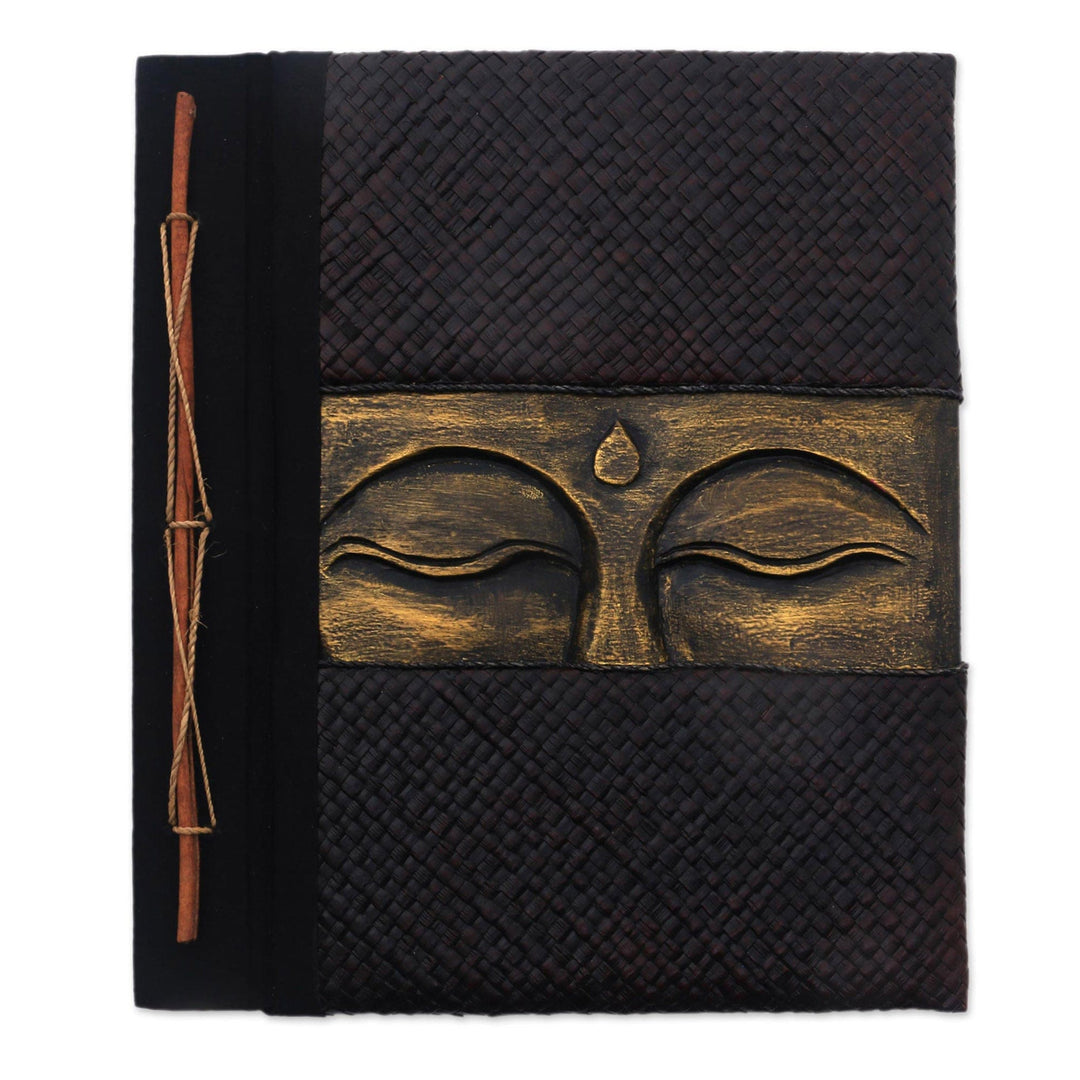 Buddha-Themed Wood and Natural Fiber Photo Album in Gold - Sight of Buddha in Gold