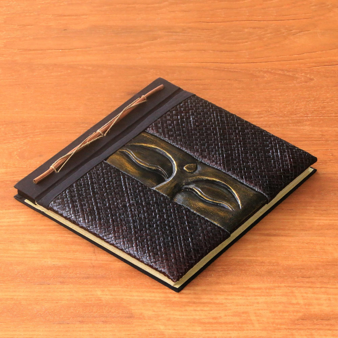 Buddha-Themed Wood and Natural Fiber Photo Album in Gold - Sight of Buddha in Gold