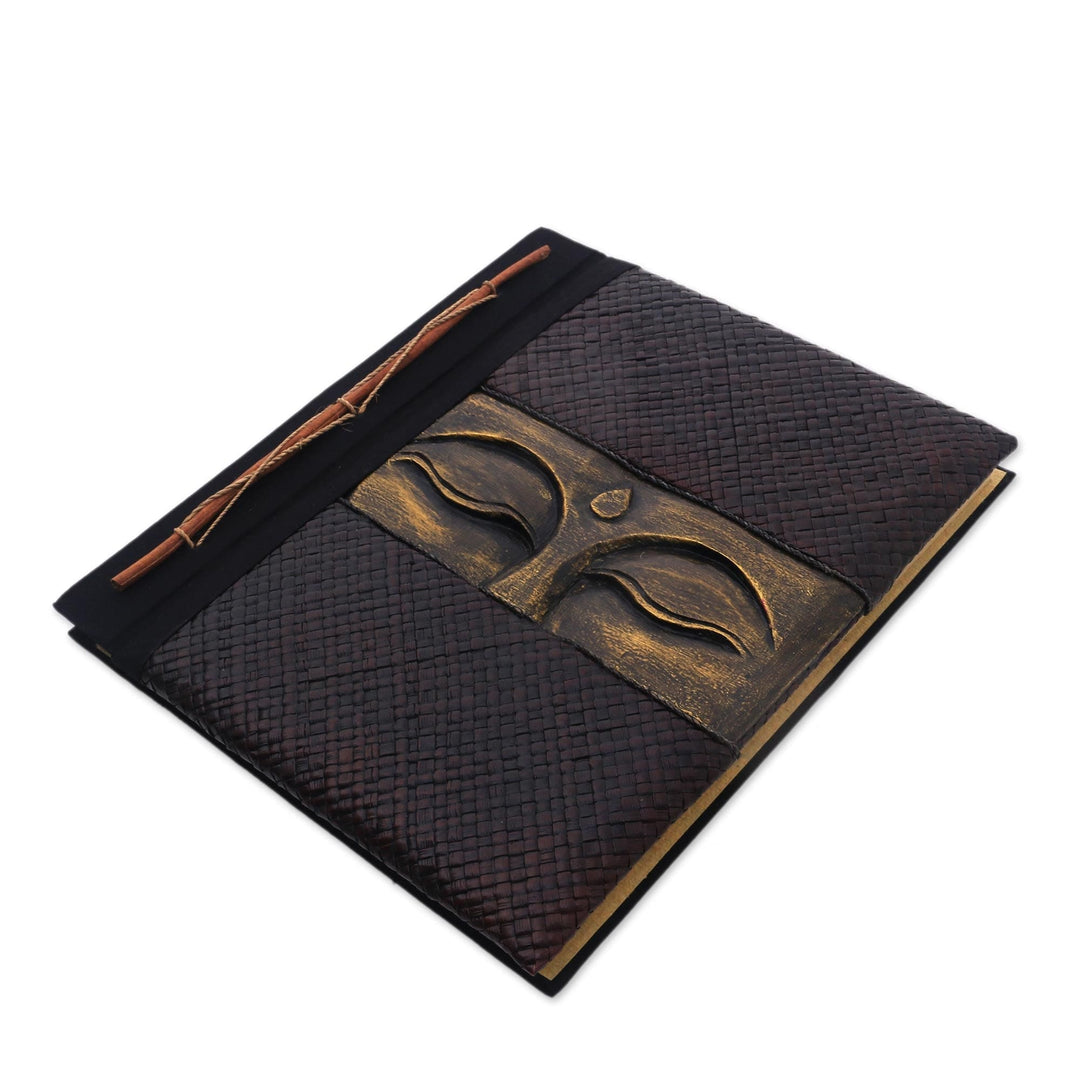 Buddha-Themed Wood and Natural Fiber Photo Album in Gold - Sight of Buddha in Gold