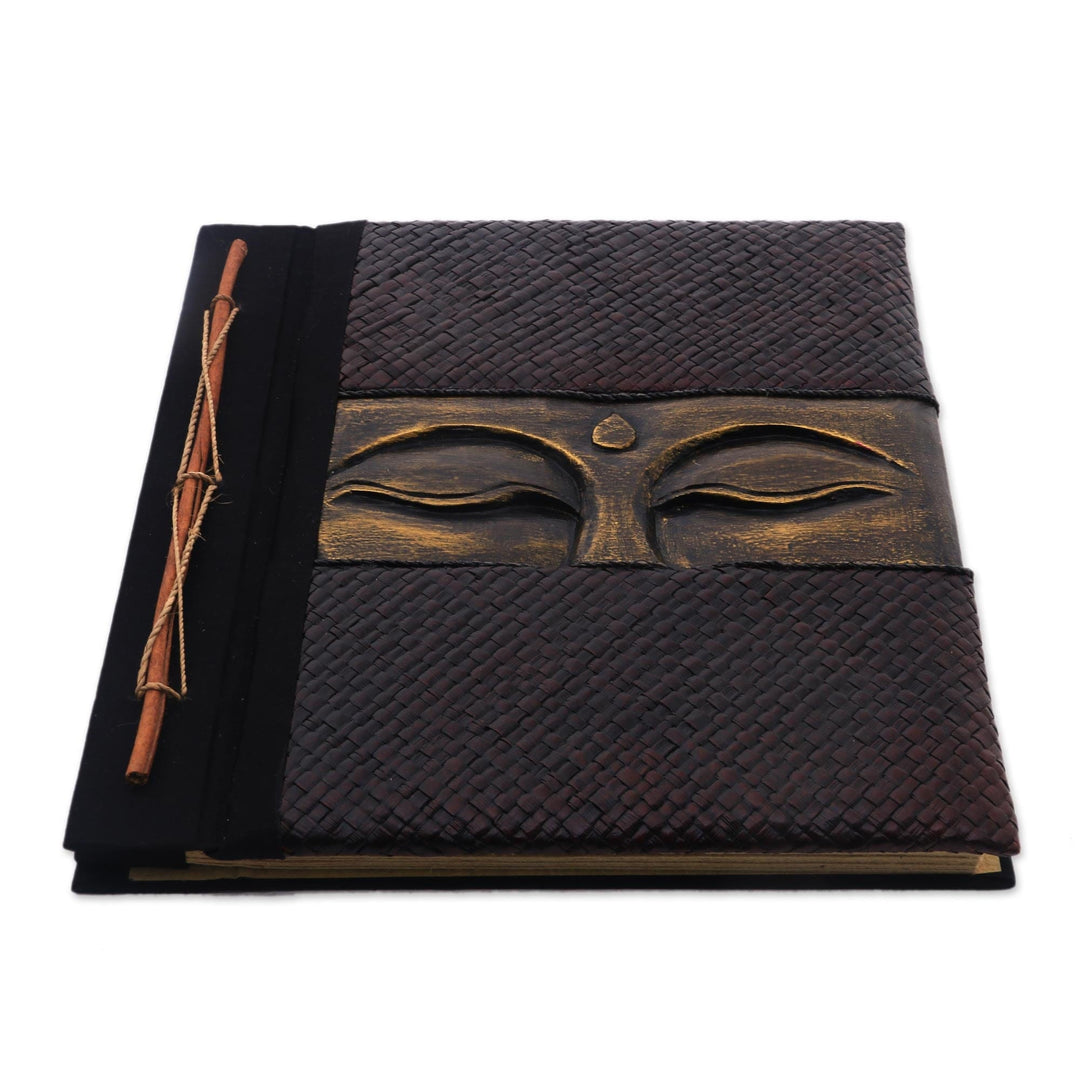 Buddha-Themed Wood and Natural Fiber Photo Album in Gold - Sight of Buddha in Gold