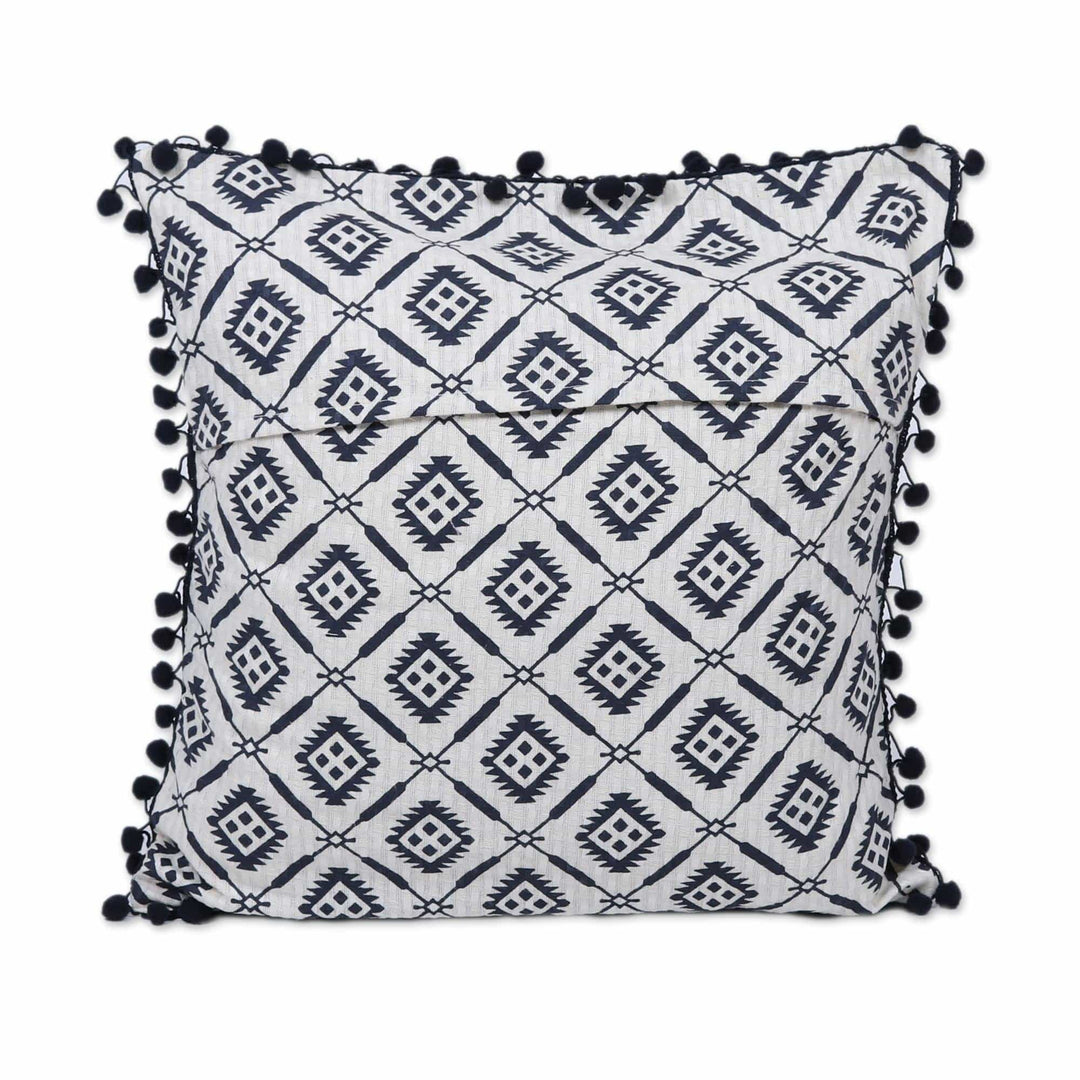 Navy Blue Geometric Motif Cotton Cushion Covers (Pair) - Delhi Diamonds