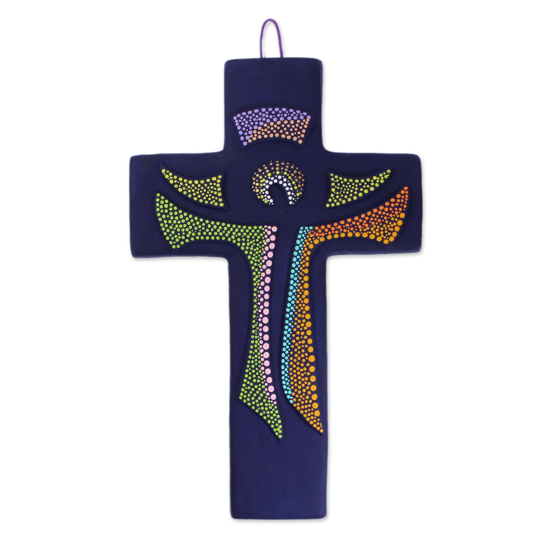 Hand-Painted Ceramic Wall Cross from Mexico - God Lives Here