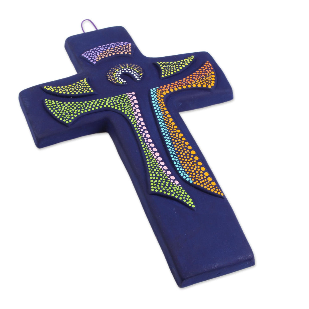Hand-Painted Ceramic Wall Cross from Mexico - God Lives Here