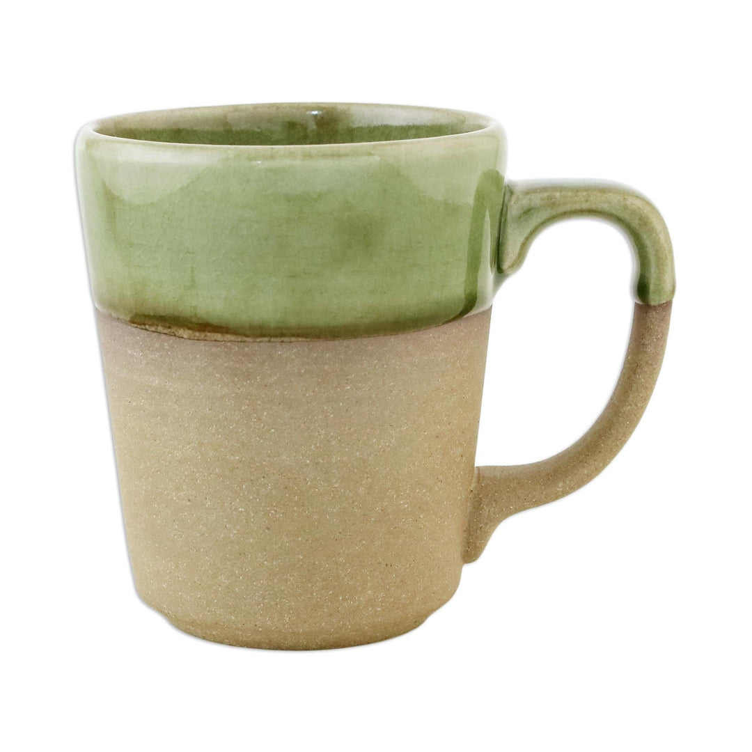 Handcrafted Brown and Green Two-Tone Ceramic Mug - Green Patina