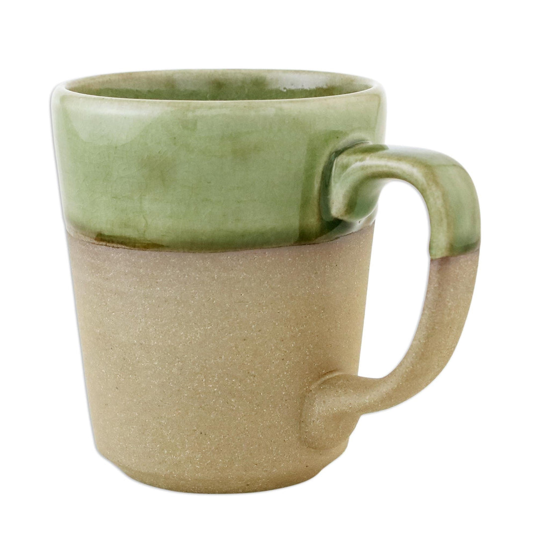 Handcrafted Brown and Green Two-Tone Ceramic Mug - Green Patina