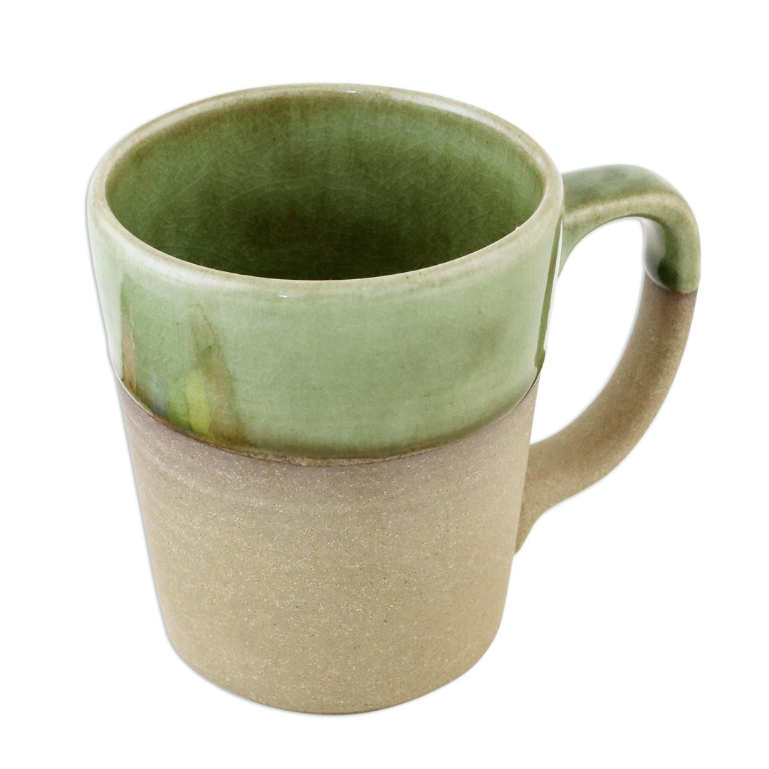 Handcrafted Brown and Green Two-Tone Ceramic Mug - Green Patina