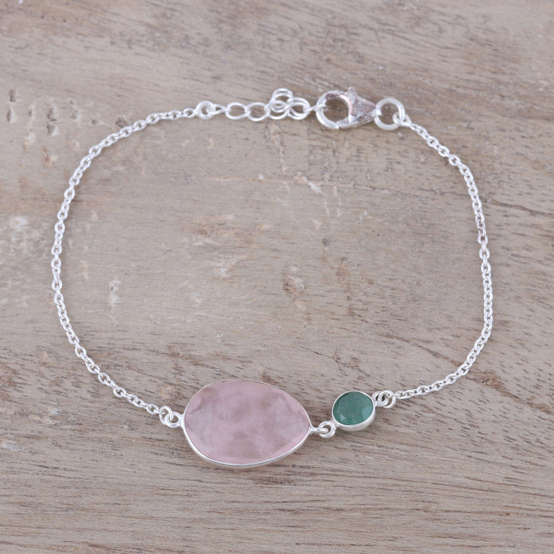 Sterling Silver Rose Quartz and Aventurine Pendant Bracelet - Crystal Shimmer