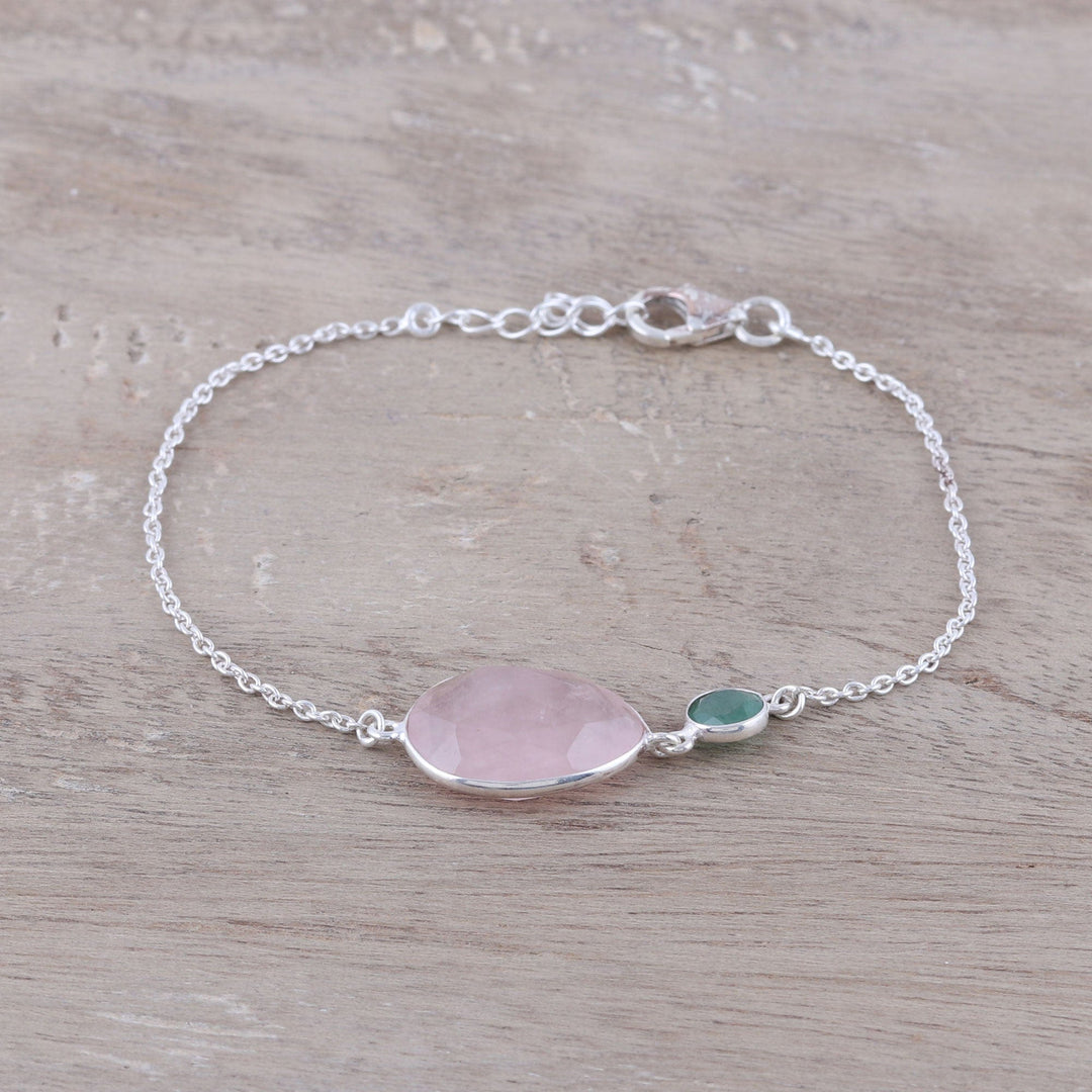 Sterling Silver Rose Quartz and Aventurine Pendant Bracelet - Crystal Shimmer