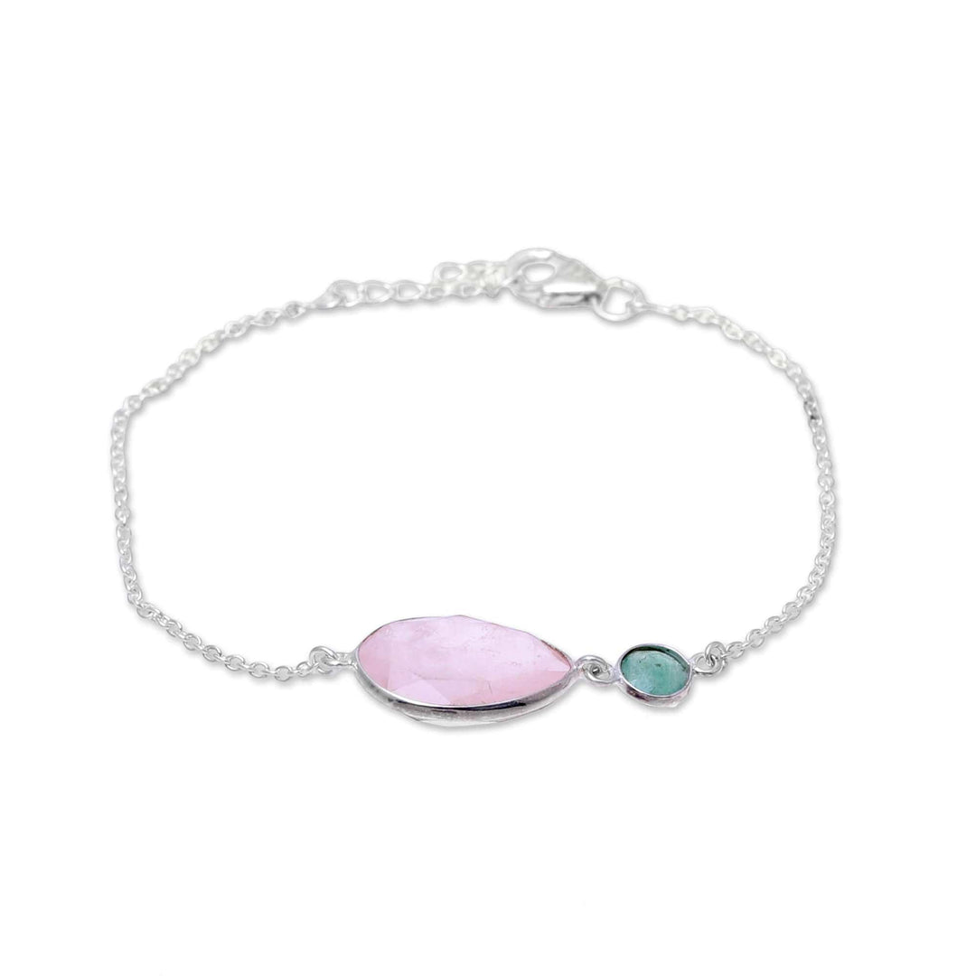 Sterling Silver Rose Quartz and Aventurine Pendant Bracelet - Crystal Shimmer