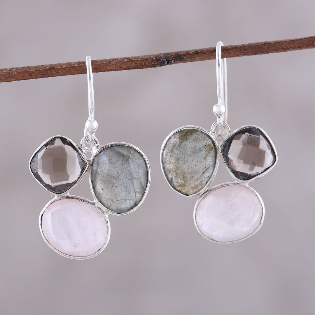 Multi-Gemstone Sterling Silver Dangle Earrings - Enchanting Trinity