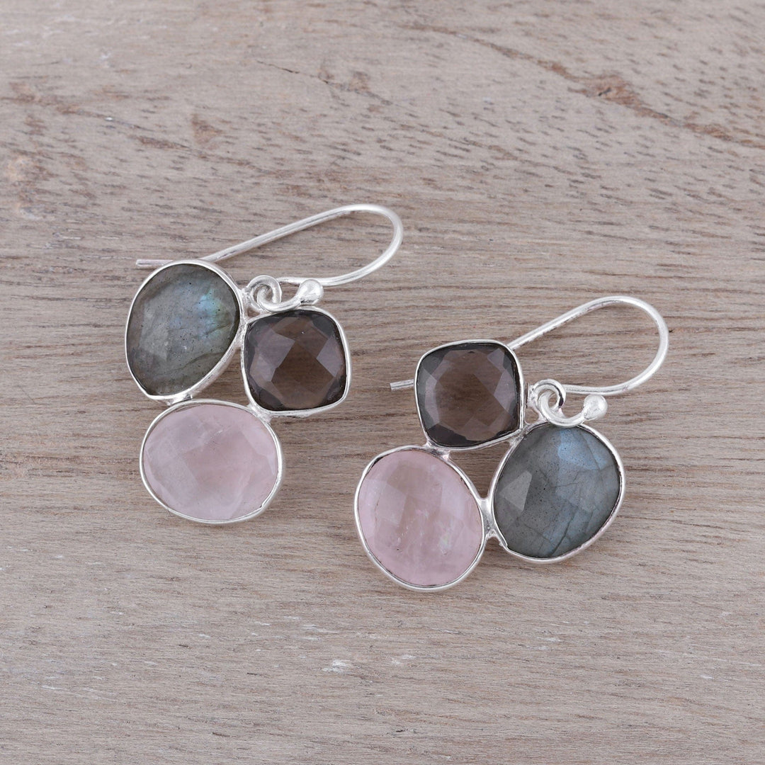 Multi-Gemstone Sterling Silver Dangle Earrings - Enchanting Trinity