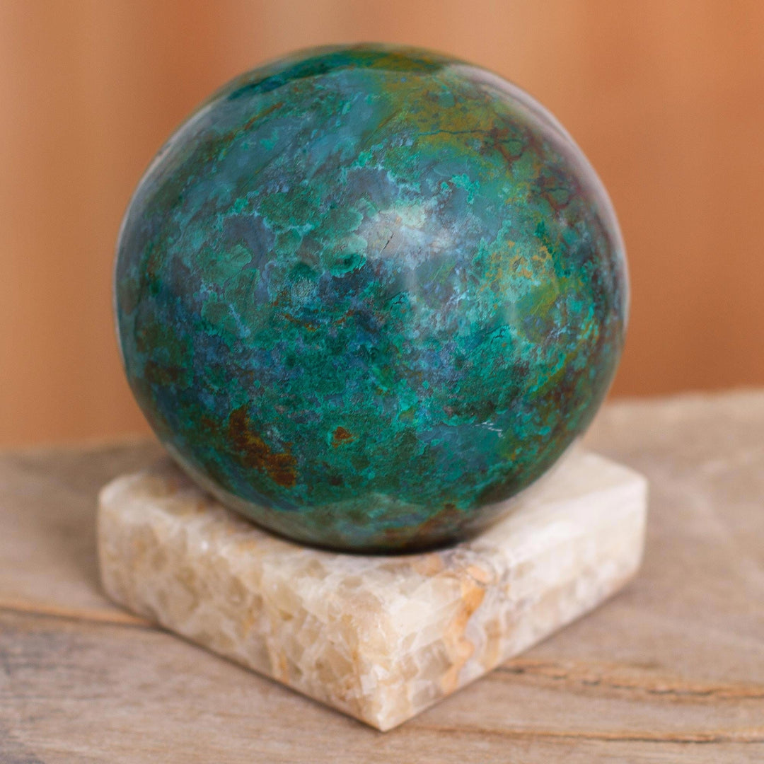 Modern Chrysocolla and Jasper Gemstone Figurine - Blue-Green World
