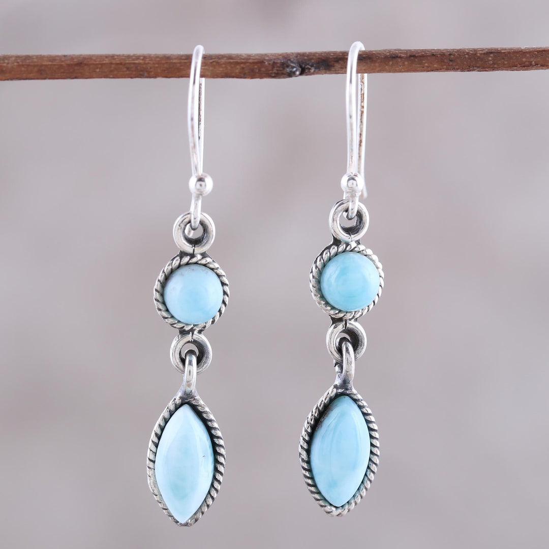 Natural Larimar Dangle Earrings from Thailand - Sky Bliss