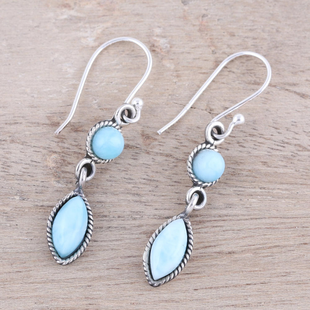Natural Larimar Dangle Earrings from Thailand - Sky Bliss