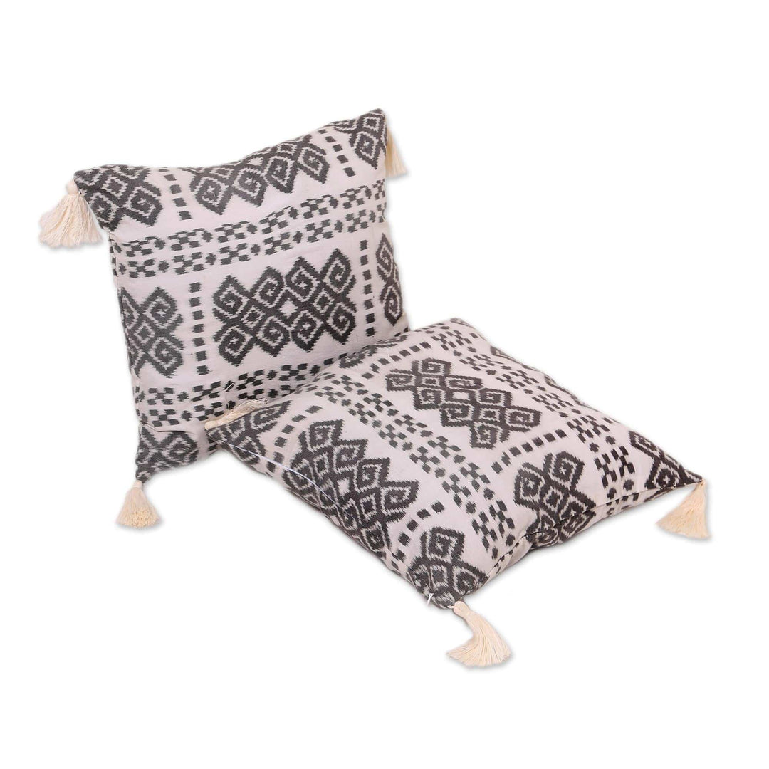 Ikat Cotton Cushion Covers in Smoke and Eggshell (Pair) - Respati Pandu