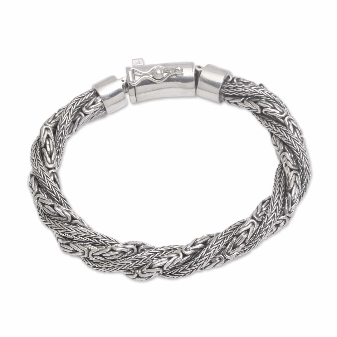 Sterling Silver Borobudur and Naga Chain Bracelet from Bali - Basuki Dragon