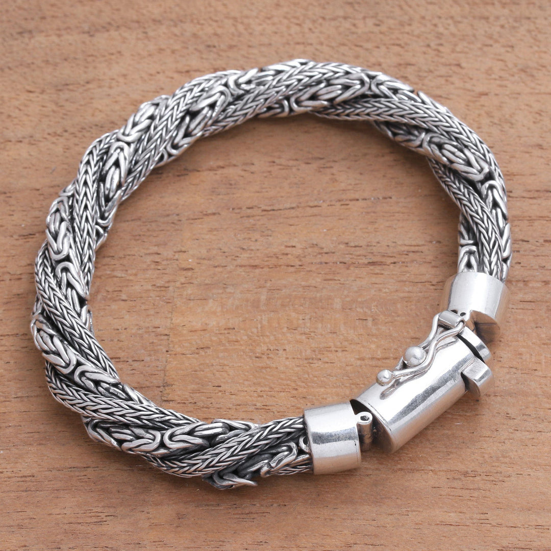 Sterling Silver Borobudur and Naga Chain Bracelet from Bali - Basuki Dragon
