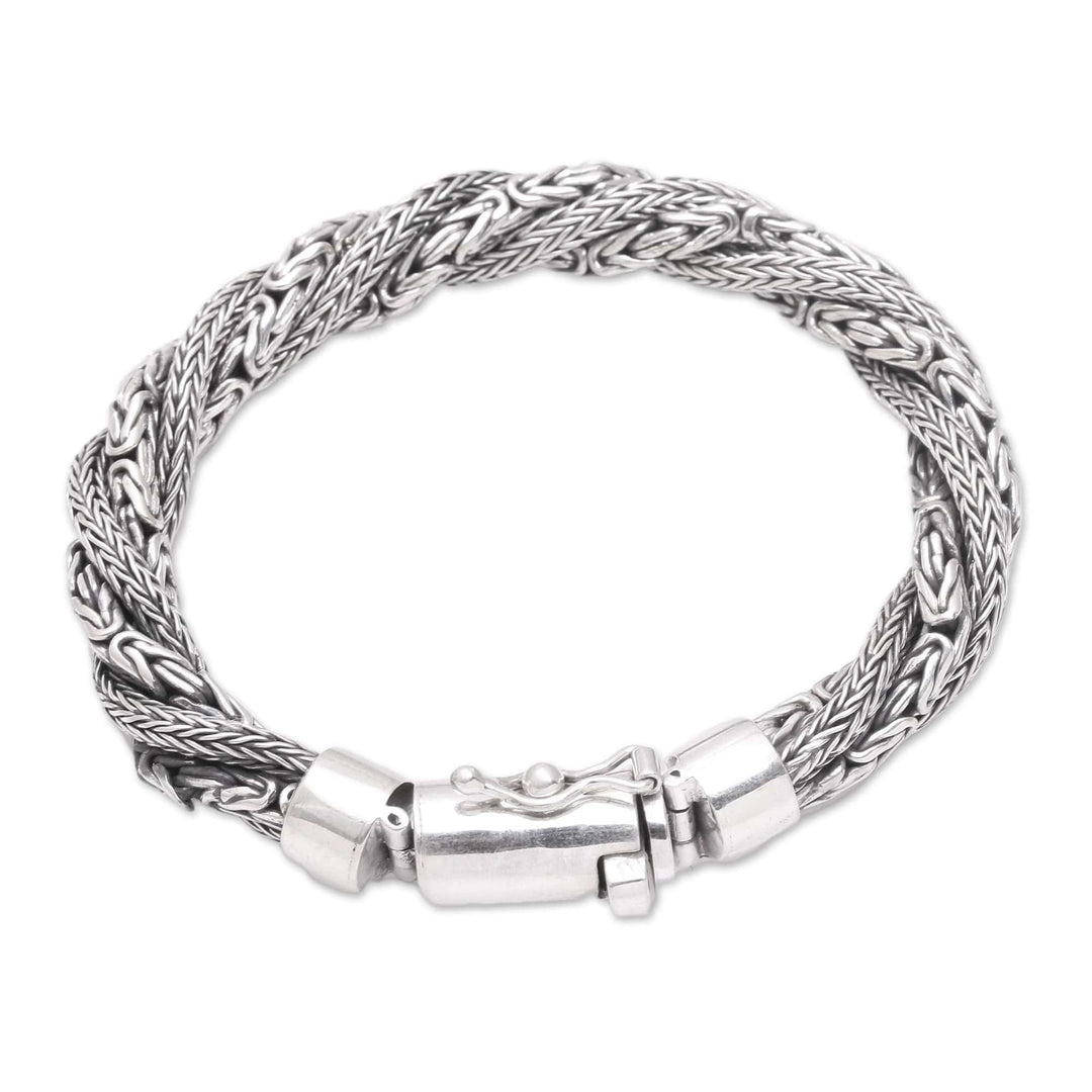 Sterling Silver Borobudur and Naga Chain Bracelet from Bali - Basuki Dragon