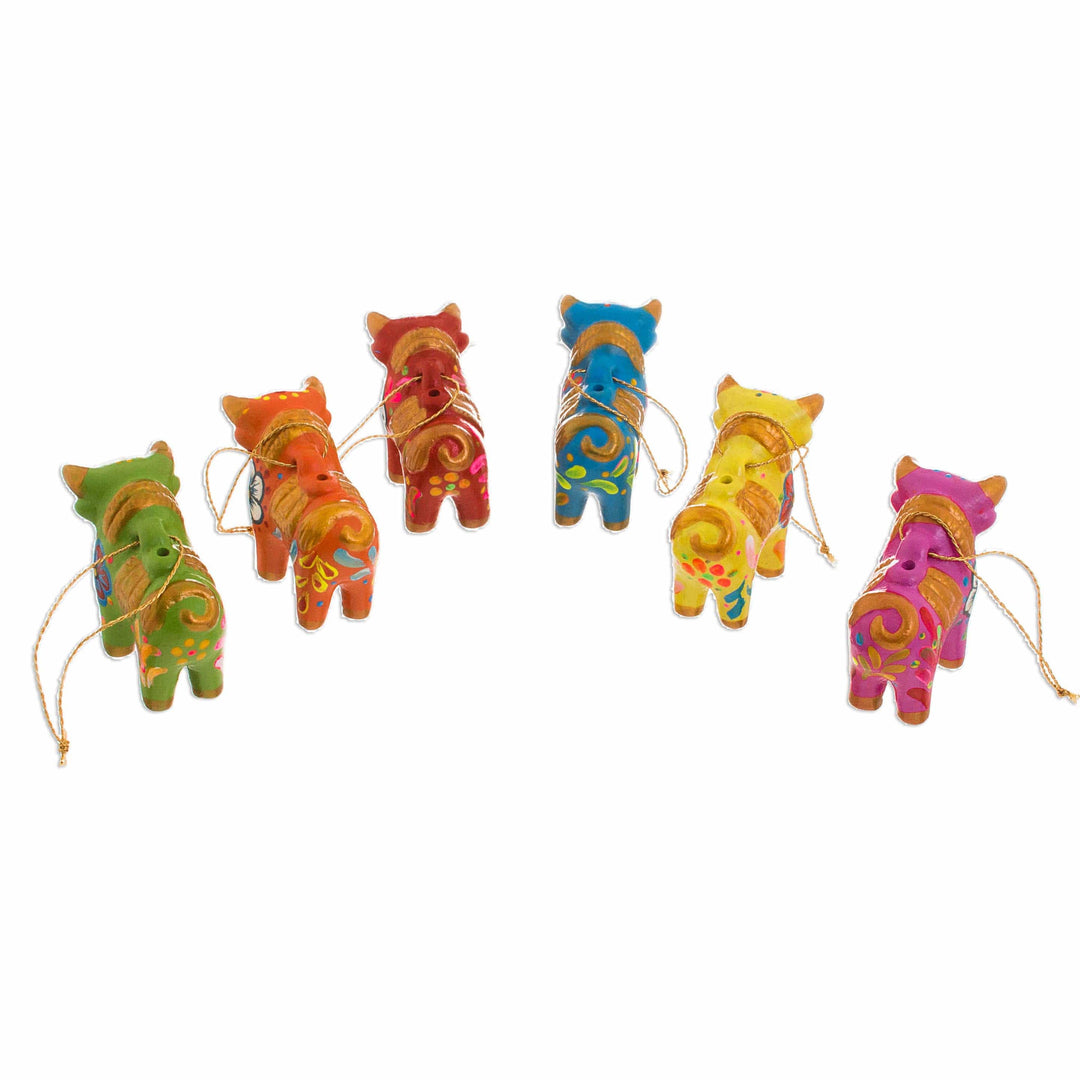 Hand-Painted Ceramic Bull Ornaments from Peru (Set of 6) - Torito de Pucara