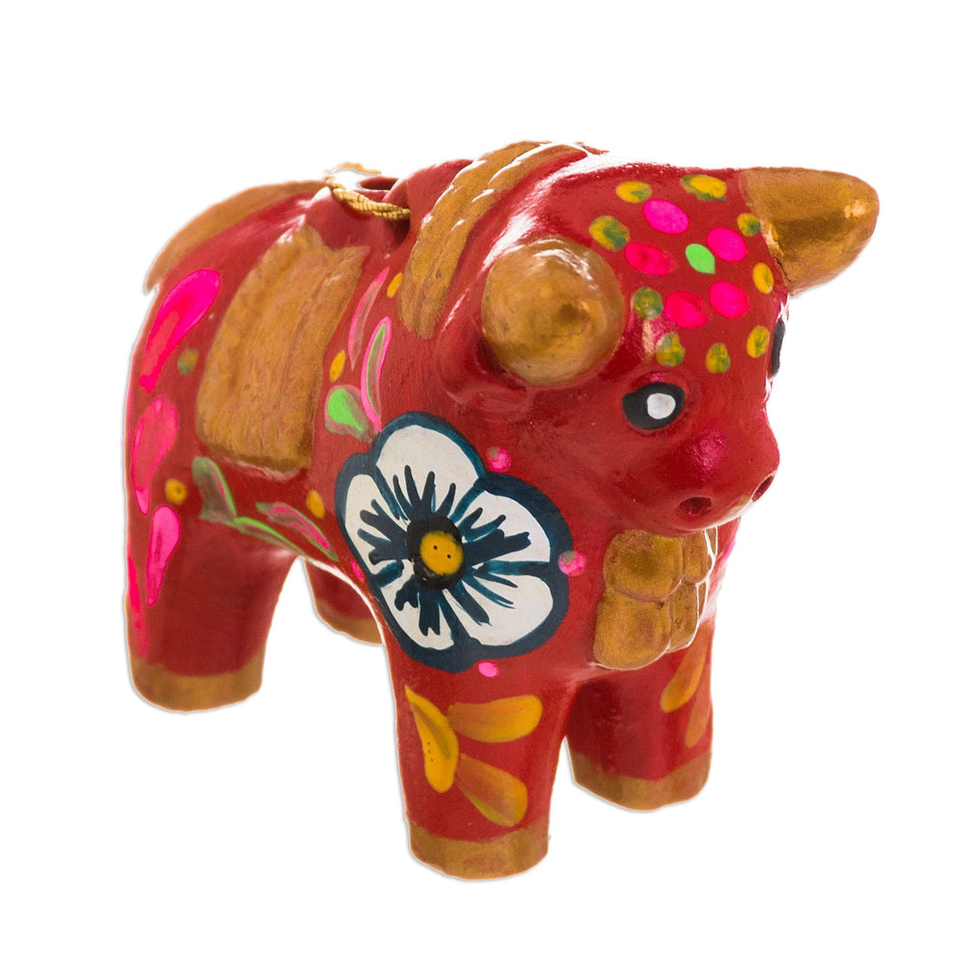 Hand-Painted Ceramic Bull Ornaments from Peru (Set of 6) - Torito de Pucara