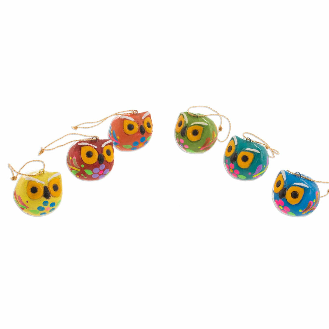 Hand-Painted Ceramic Owl Ornaments from Peru (Set of 6) - Vigilant Owls