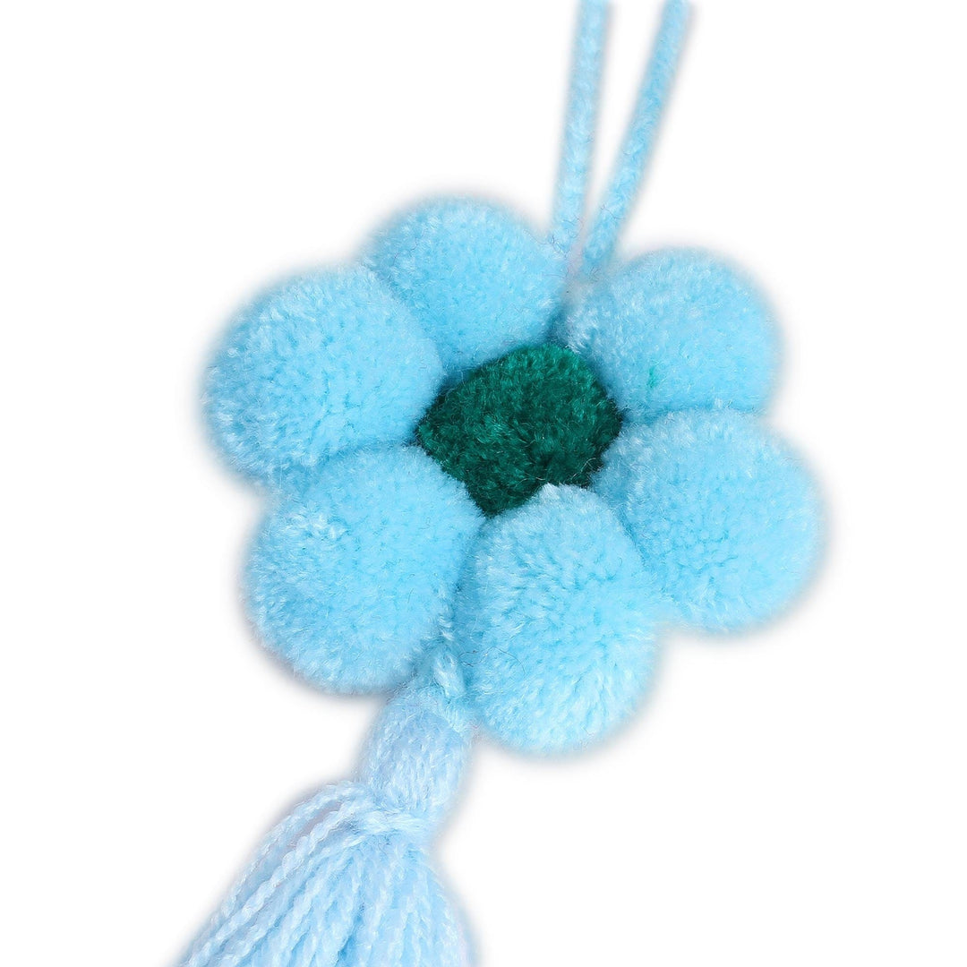 Floral Cotton Ornaments in Cerulean from Mexico (Set of 4) - Flower Festivity in Cerulean