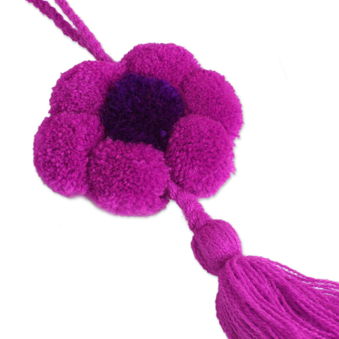 Floral Cotton Ornaments in Magenta from Mexico (Set of 4) - Flower Festivity in Magenta