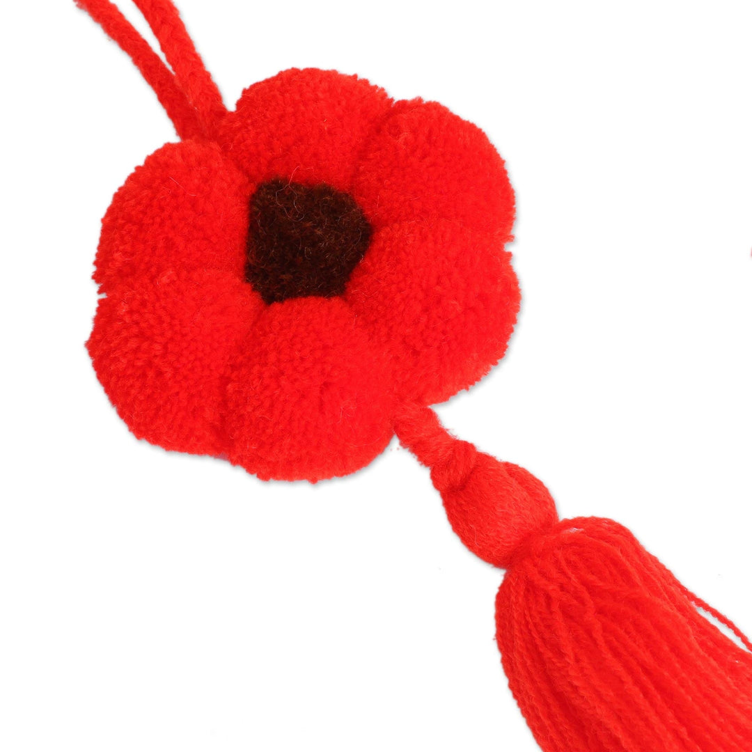 Floral Cotton Ornaments in Scarlet from Mexico (Set of 4) - Flower Festivity in Scarlet