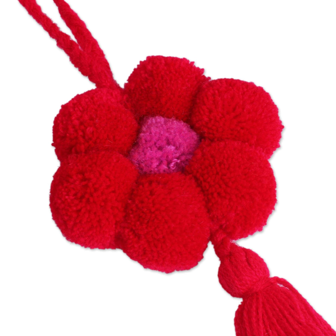 Floral Cotton Ornaments in Crimson from Mexico (Set of 4) - Flower Festivity in Crimson