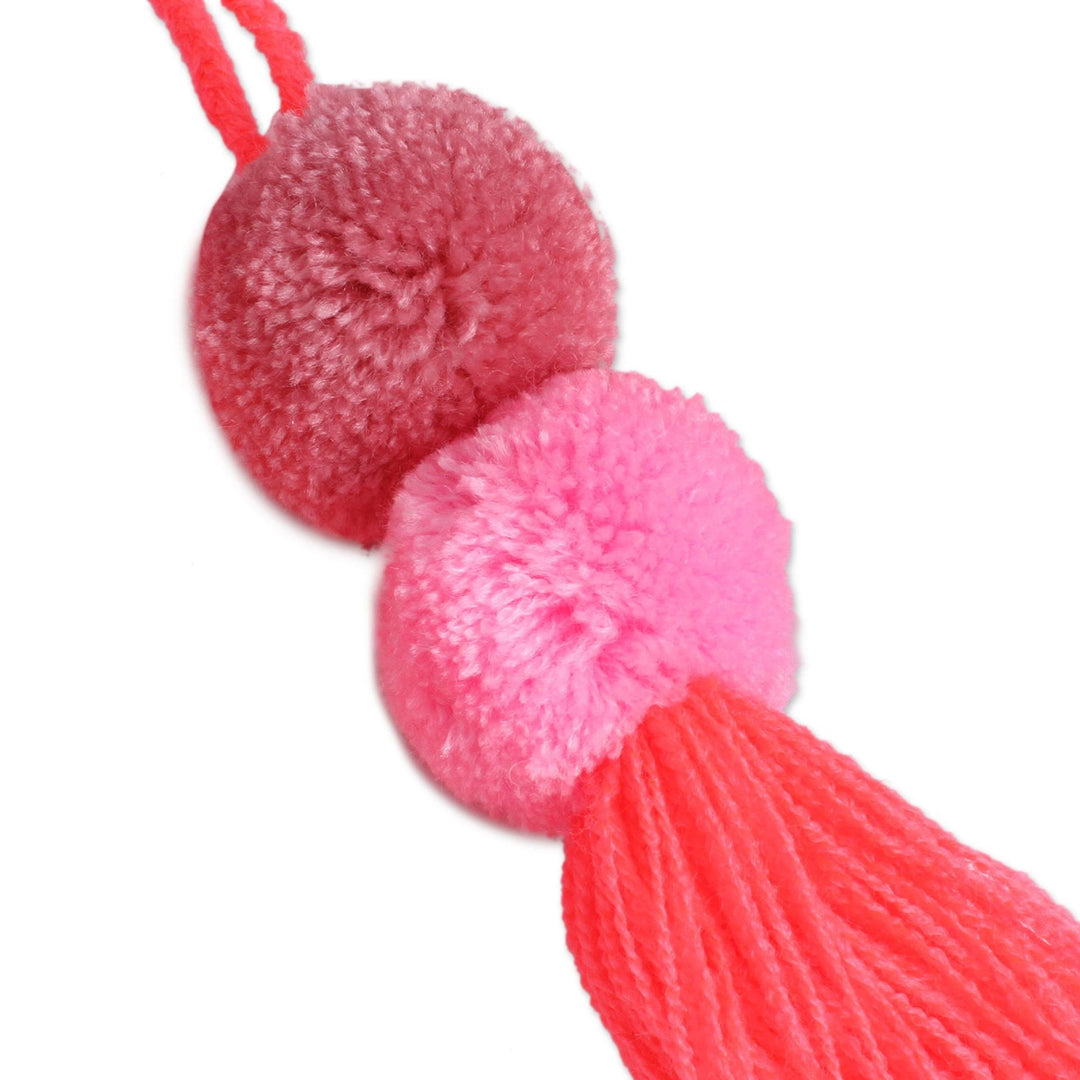 Cotton Pompom Ornaments in Mauve and Carnation (Set of 4) - Feminine Pompoms