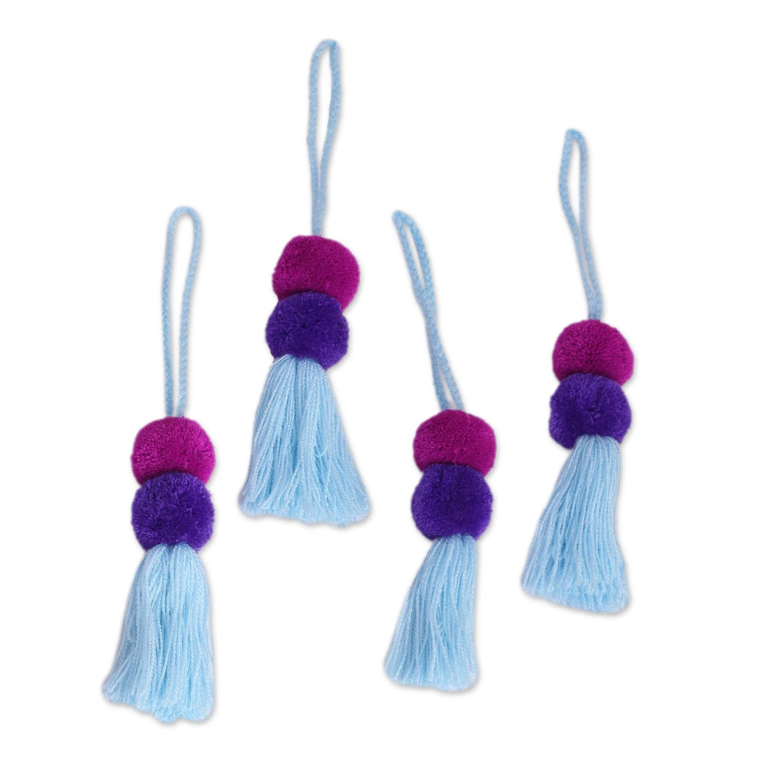 Cotton Ornaments in Magenta and Blue-Violet (Set of 4) - Regal Pompoms