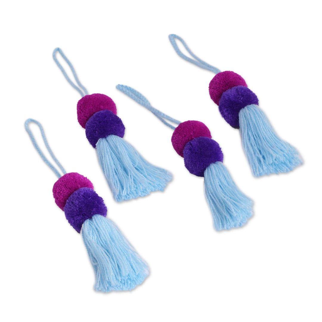 Cotton Ornaments in Magenta and Blue-Violet (Set of 4) - Regal Pompoms