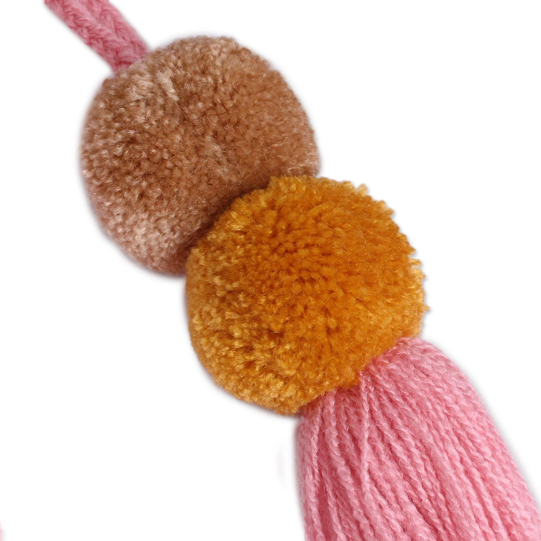 Cotton Pompom Ornaments in Amber and Taupe (Set of 4) - Brown Pompoms
