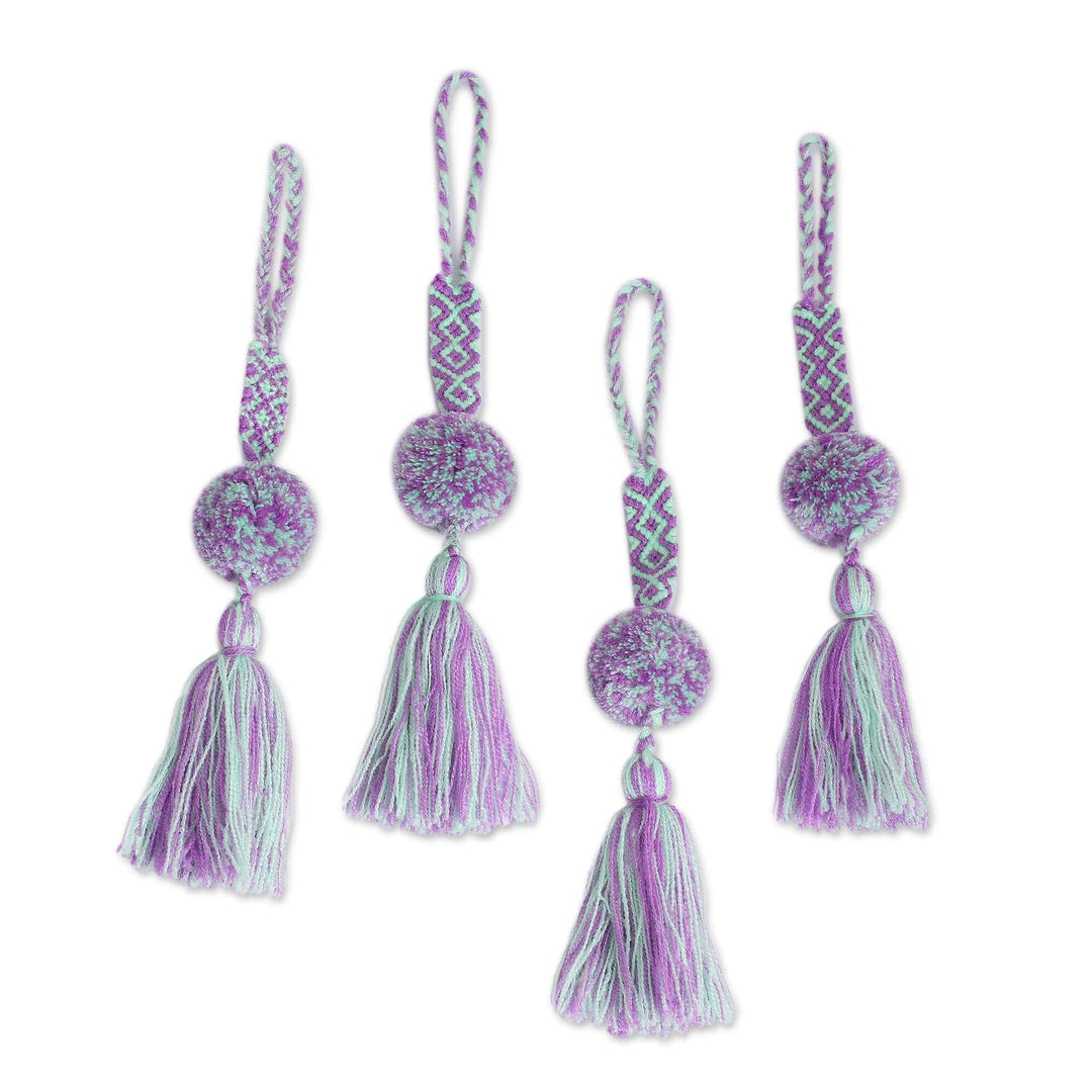 Cotton Ornaments in Celadon and Wisteria (Set of 4) - Delightful Pompoms