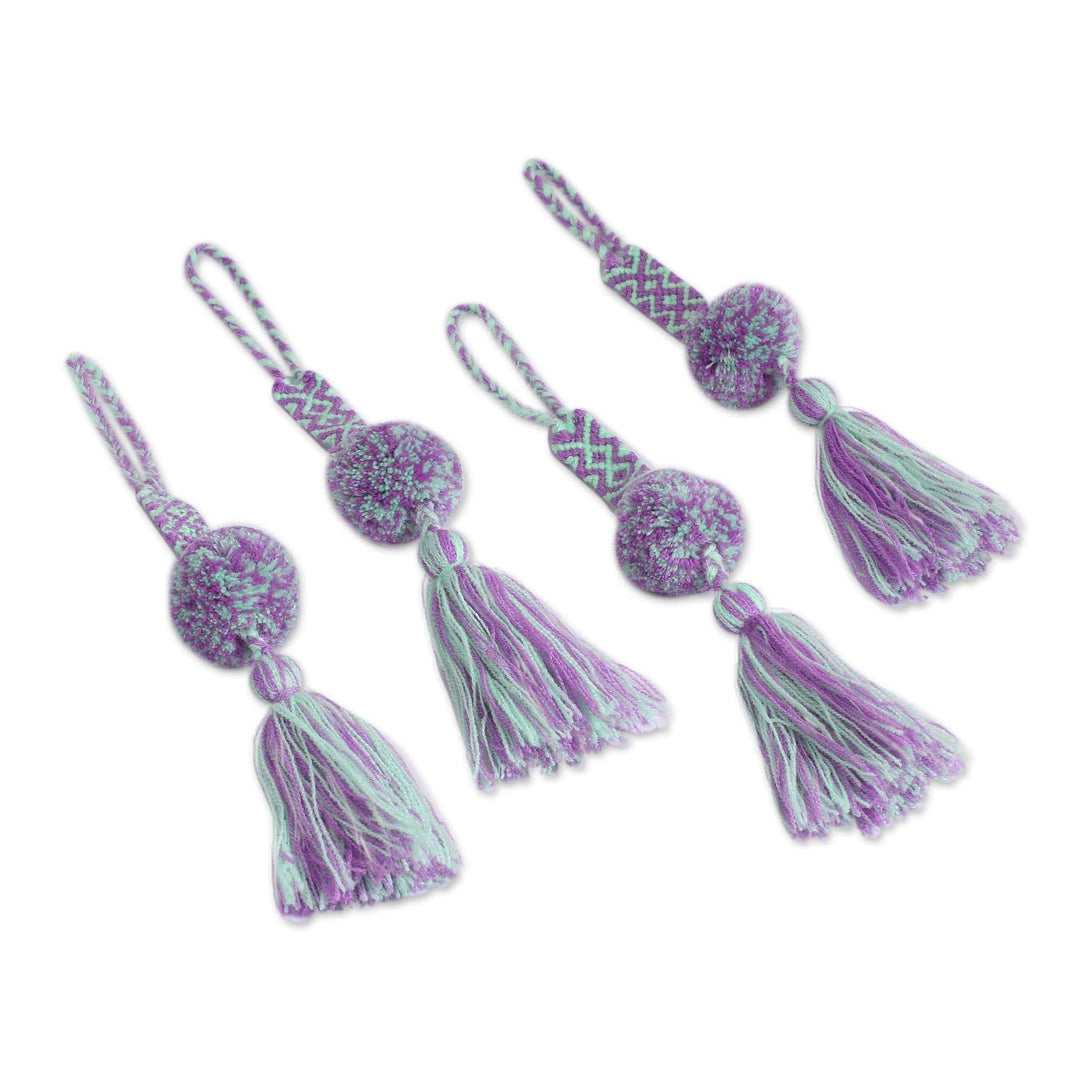 Cotton Ornaments in Celadon and Wisteria (Set of 4) - Delightful Pompoms
