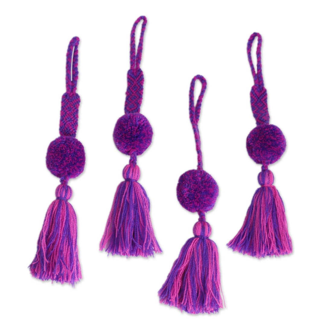 Cotton Ornaments in Orchid and Blue-Violet (Set of 4) - Majestic Pompoms