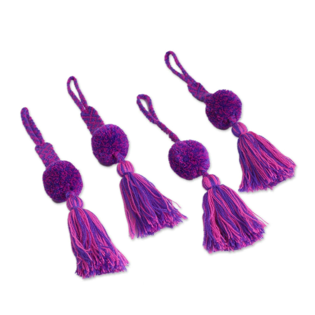 Cotton Ornaments in Orchid and Blue-Violet (Set of 4) - Majestic Pompoms