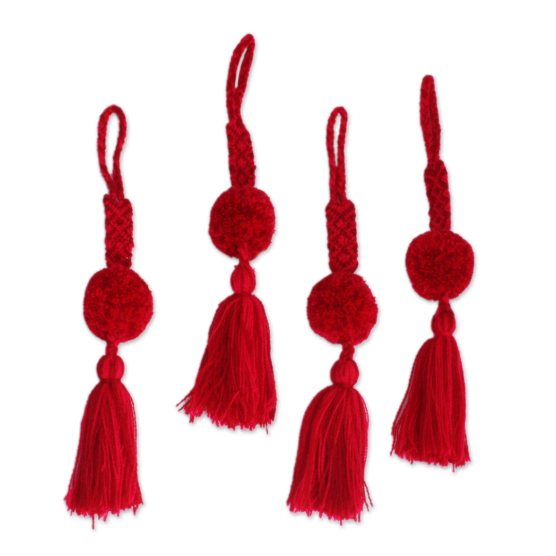 Cotton Ornaments in Crimson and Cherry (Set of 4) - Pompom Passion