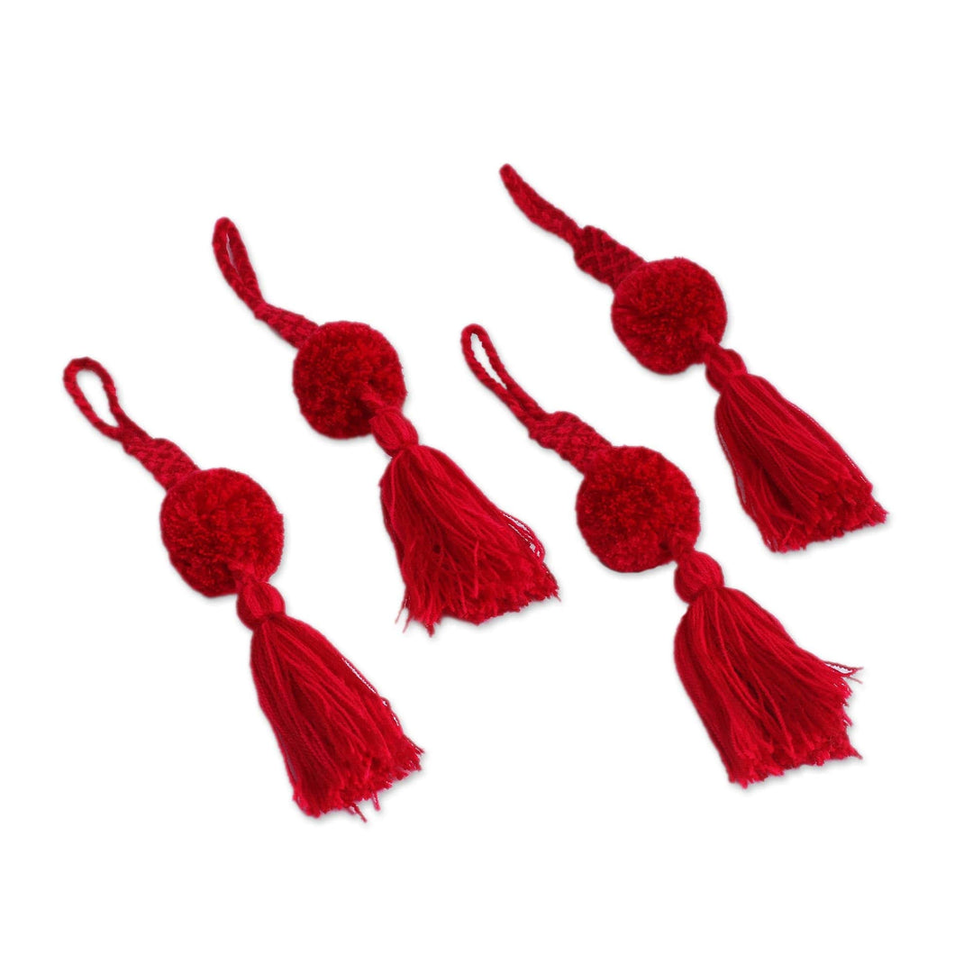 Cotton Ornaments in Crimson and Cherry (Set of 4) - Pompom Passion