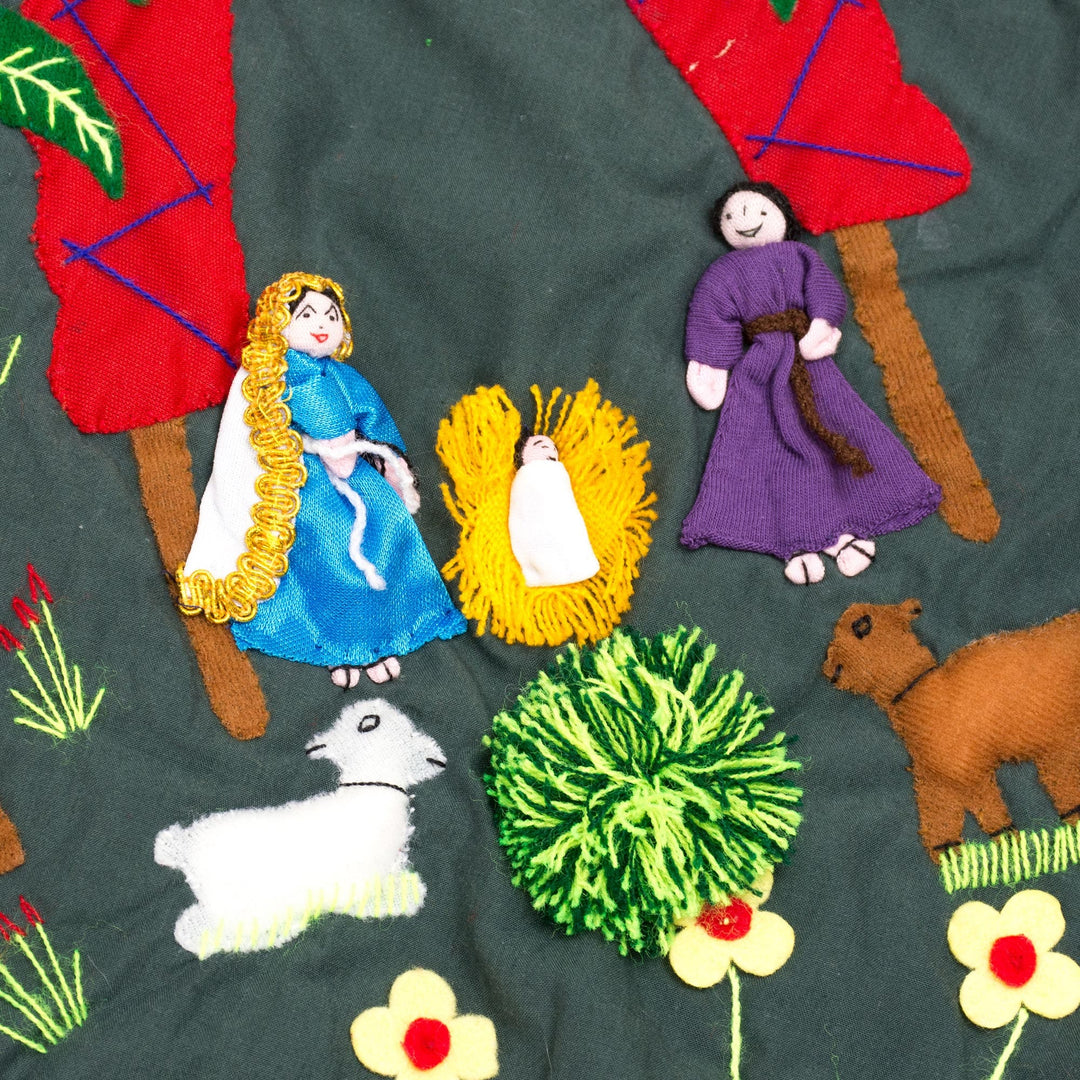 Christmas-Themed Cotton Blend Applique Tree Skirt from Peru - Christmas Arrives