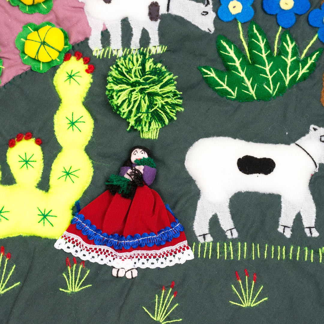 Christmas-Themed Cotton Blend Applique Tree Skirt from Peru - Christmas Arrives