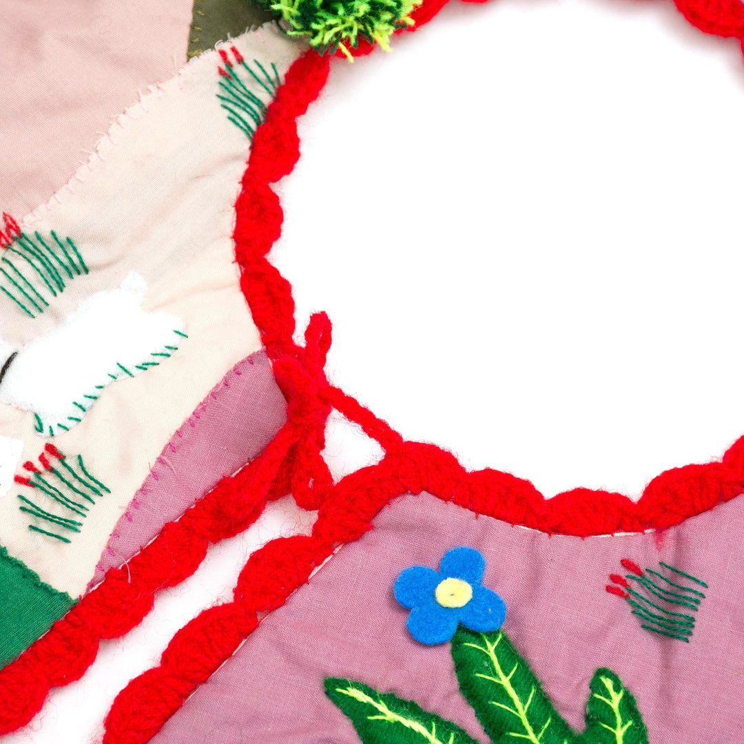 Christmas-Themed Cotton Blend Applique Tree Skirt from Peru - Christmas Arrives
