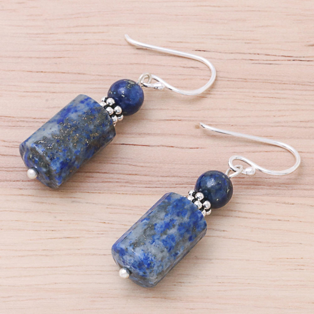 Lapis Lazuli Dangle Earrings from Thailand - Blue Marvel