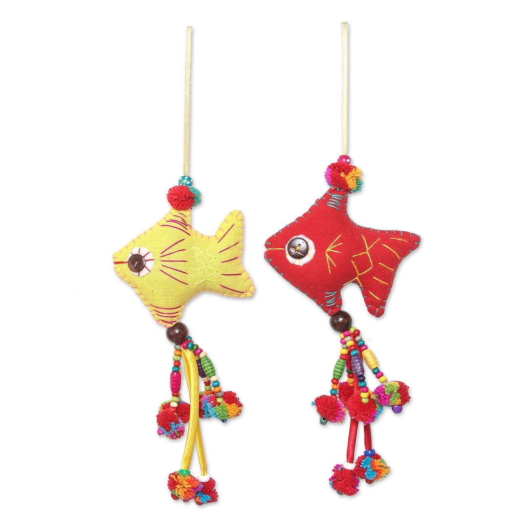 Colorful Cotton Fish Ornaments from Thailand (Set of 4) - Cheerful Fish