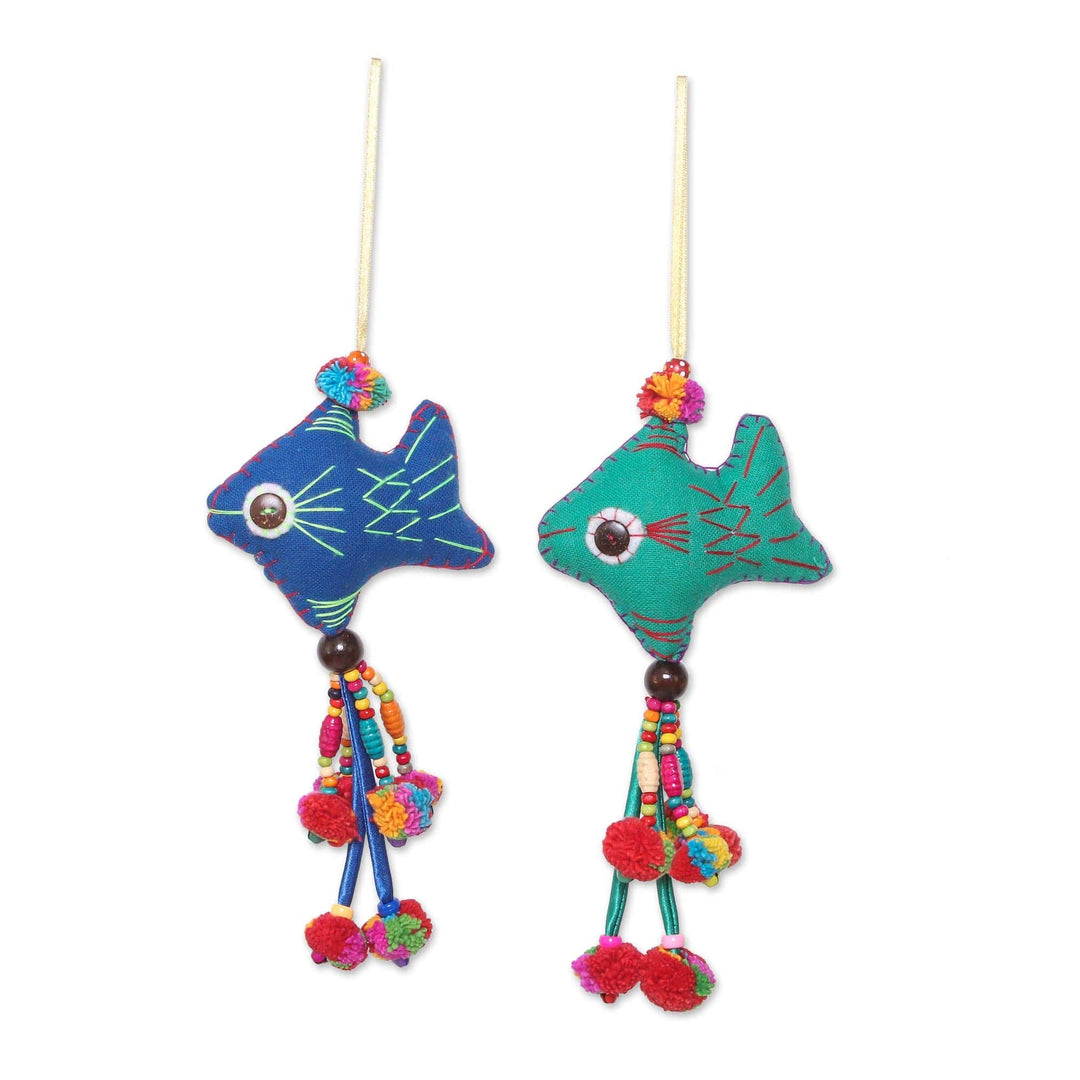 Colorful Cotton Fish Ornaments from Thailand (Set of 4) - Cheerful Fish