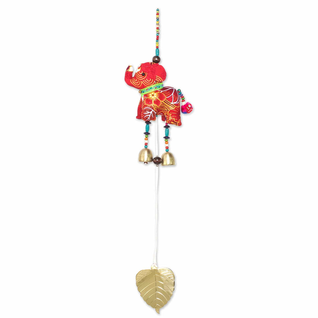 Elephant-Themed Cotton Mobile in Red from Thailand - Elephant Dance in Red